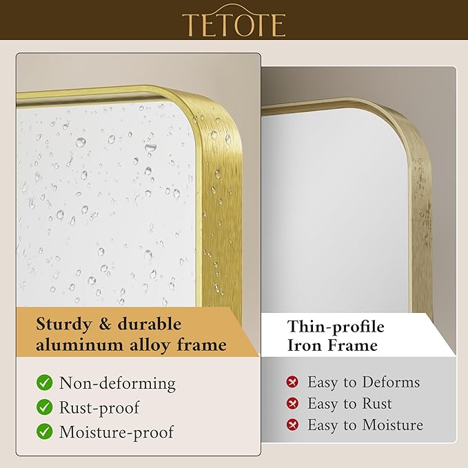 TETOTE 36 x 36 Inch Gold Mirror