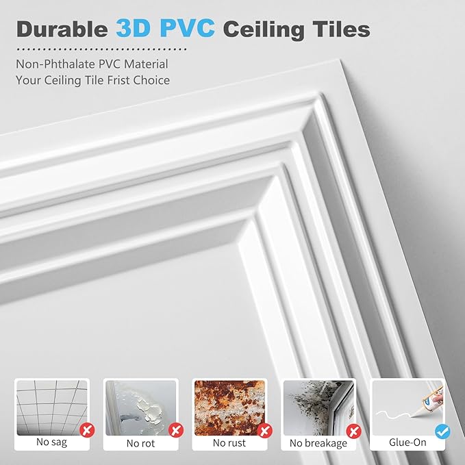 Art3d Drop Ceiling Tiles 48x24, Decorative PVC Ceiling Panels, Waterproof