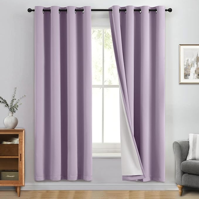 Yakamok 100% Blackout Curtain Panels 72 inches Cold and Light Blocking Drapes