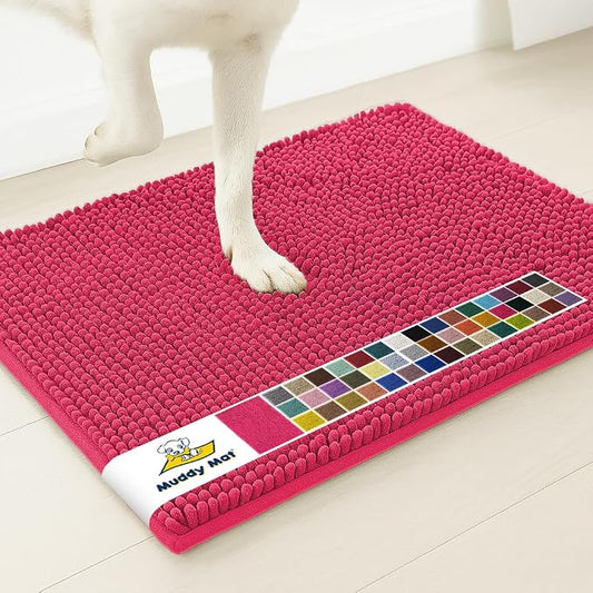 Muddy MatÂ® | Super Water Absorbent Door Mat Indoor, Microfiber Quick Dry Chenille Entryway Rug, Slip Resistant Front Door Mat, Indoor Mats for Entryway, Machine Washable Pet Rug, Hot Pink 36" x 120"