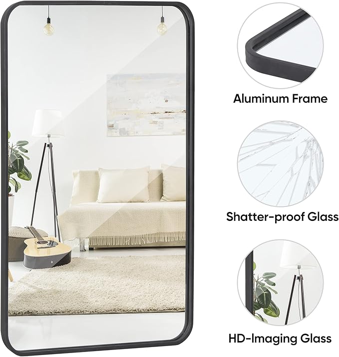 ZenStyle Black Metal Framed Rectangular Wall Mirror 24" x 36" Bathroom Mirror
