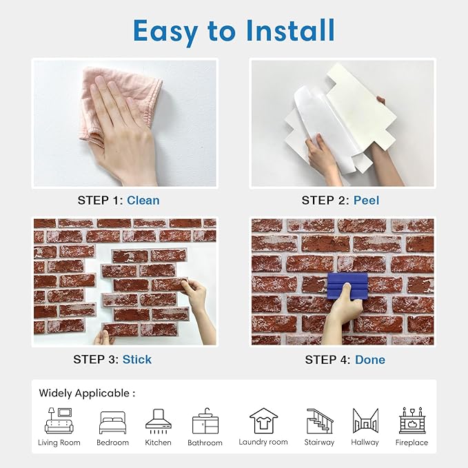 COMSTICKC 3D Faux Brick Wall Panels Peel and Stick, Small Size Thin PVC Fake