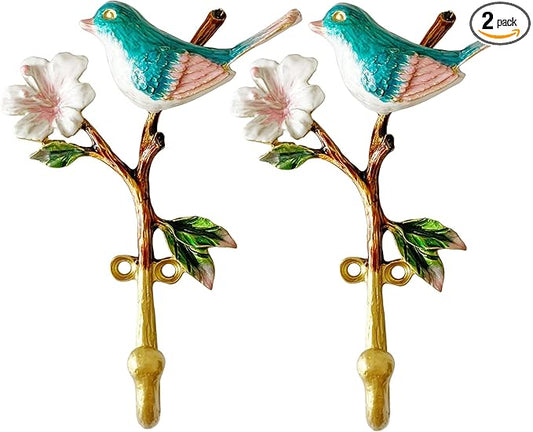 2 Pack Decorative Wall Hooks, Vintage Bird Shaped Metal Wall Hook
