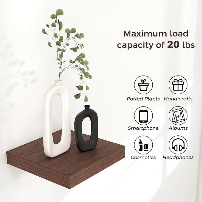 Square Floating Shelves for Wall 8"W x 8"D x 1.2"H, Small Engineered Wood Wall
