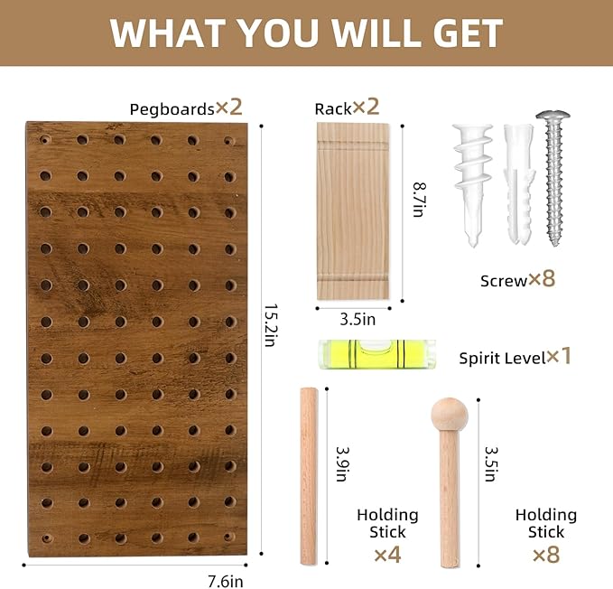 Brown & Beige Wood Pegboard Modular Display Wooden Pegboard Combination Wall