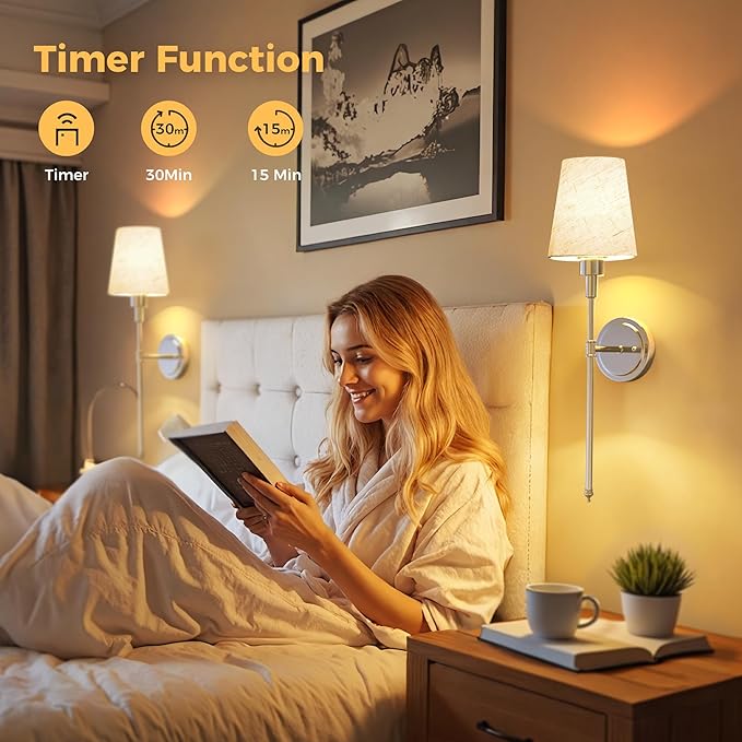 DORESshop Battery Operated Wall Sconce Set of 2, 7 Color Wireless Wall Light