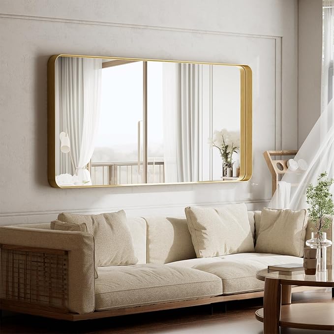 VooBang Bathroom Mirror 30x56 inch, Golg Gorgeous Deep Frame Wall Mirror