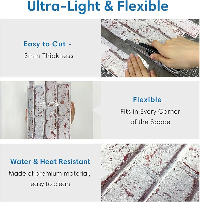3D Whitewash Brick Wall Panel Peel and Stick