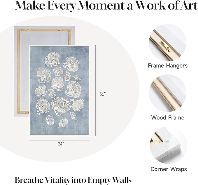 Framed Abstract Coastal Blue White Wall Art