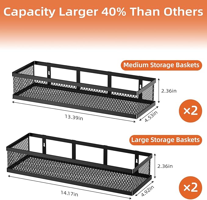 Spice Rack Wall Mount, 4 Pack Pantry Door Organizer & Hanging Storage Baskets