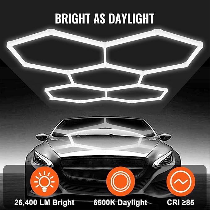 5-Hexagon LED Garage Light, 240W 24800LM Honeycomb Ceiling Light