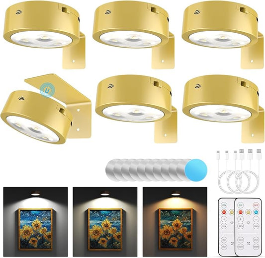Narotood 6 Pack Picture Lights for Wall, Rechargeable Battery Operated Wall