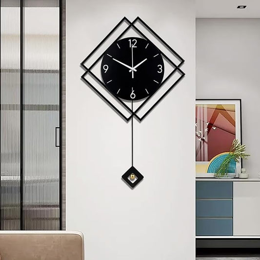 Wall Clock with Pendulum, Silent Quality Quartz Battery Operated, Modern Large