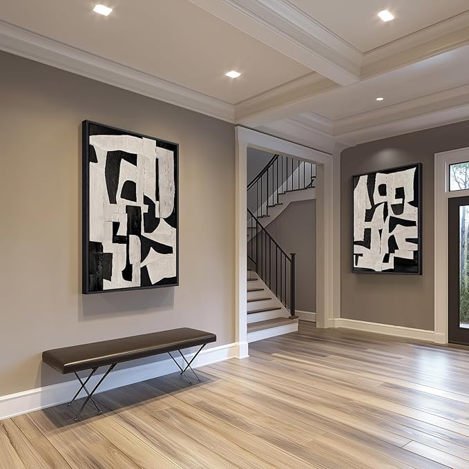 Large Framed Black and White Abstract Wall Art