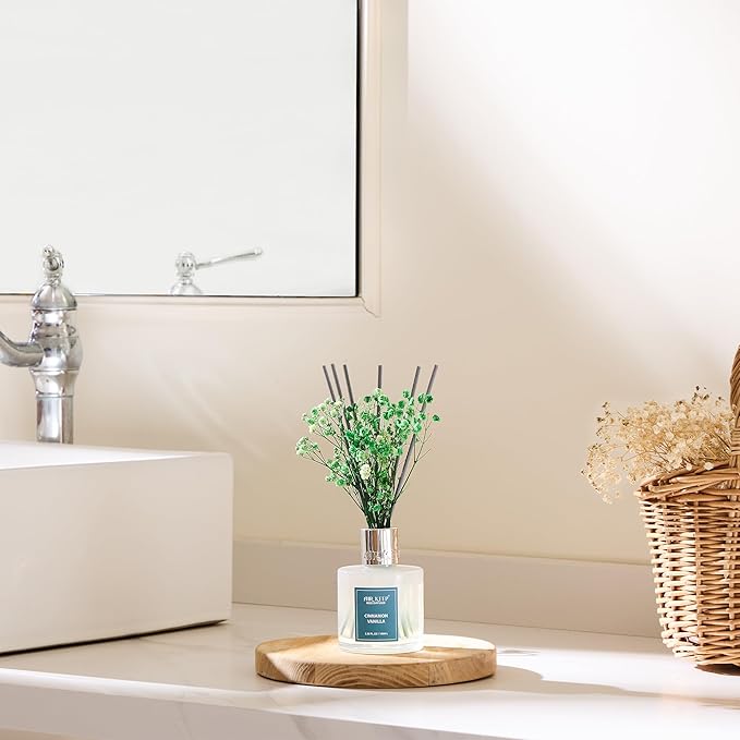 Airkeep Reed Diffuser Set,3.38 fl oz (100 ml) - Cinnamon Vanilla Oil Diffusers with 8 Reed Sticks, Home Fragrance Reed Diffuser for Bathroom Shelf Decor
