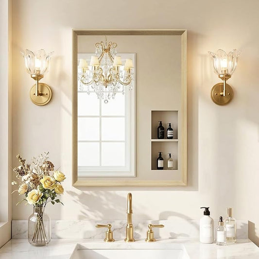Oak Wood Effect Framed Wall Mirror, 22x30 Rectangle Mirror, Anti-desilvering