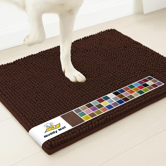 Muddy MatÂ® | Super Water Absorbent Door Mat Indoor, Microfiber Quick Dry Chenille Entryway Rug, Slip Resistant Front Door Mat, Indoor Mats for Entryway, Machine Washable Pet Rug, Chocolate 32" x 44"