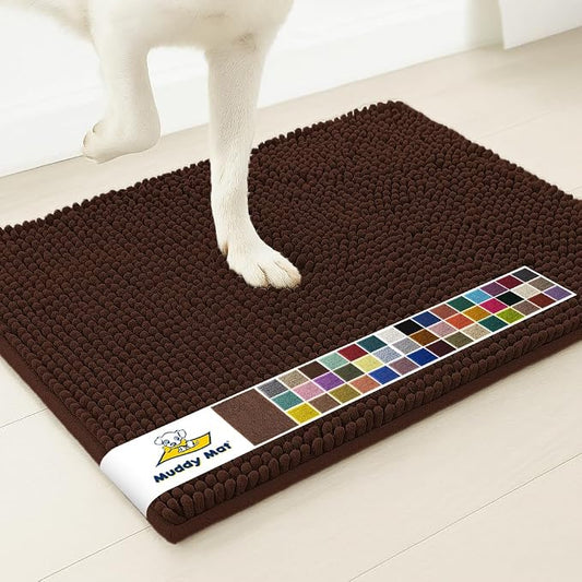 Muddy MatÂ® | Super Water Absorbent Door Mat Indoor, Microfiber Quick Dry Chenille Entryway Rug, Slip Resistant Front Door Mat, Indoor Mats for Entryway, Machine Washable Pet Rug, Chocolate 28" x 48"