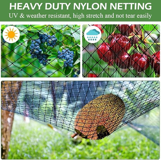 Bird Netting for Chicken Coop 25 X 25 Ft 2" Square Mesh Heavy Duty Chicken Run Netting Roof Cover Against Hawks, Eagles, Owls, UV Resistant, for Garden, Fruit Tree, Plant, Vegetable Protection