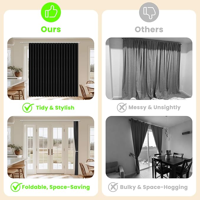 AJAZZ Blackout Accordion Door Curtain 98"x84" Black