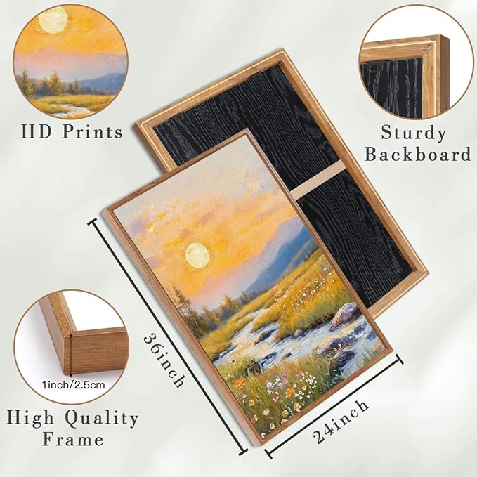 IARTTOP Extra Large Mountain Landscape Wall Art Framed 24x36 Inch Abstract Forest Canvas Wall Decor Sunset Nature Scenery Artwork for Living Room Bedroom Set of 3