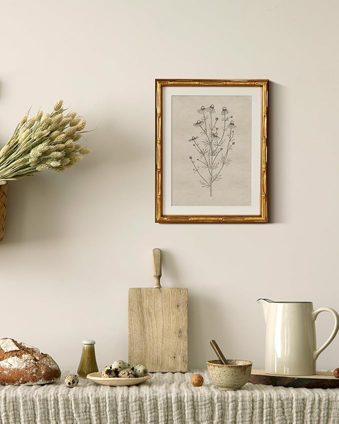 InSimSea Gold Bamboo Framed Canvas Wall Art, Minimalist Chamomile Botanical