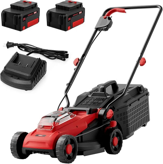 MZK 20V 13" Electric Lawn Mower, Brushless Cordless Lawn Mower with 4-Position Height Adjustment, Walk-Behind Push Mowers with 8 Gallon Grass Bag, 2 x 4.0Ah Batteries & Charger Included, LM13B8