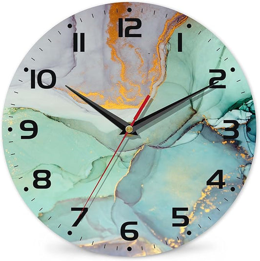 Watercolor Abstract Painting Marble Wall Clock Vintage Wooden Wall Clock Silent