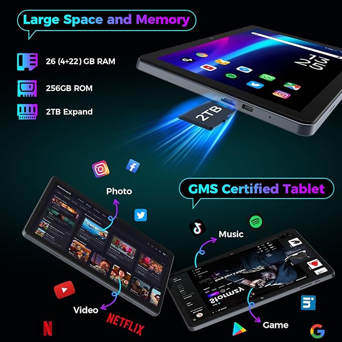 2026 Android 15 Tablet with Keyboard, 26GB RAM, 256GB ROM(2TB Expand), 10 inch tablet with Octa-core, Gemini AI, 8000mAh, 2.4G/5G WiFi, BT 5.0, 5MP+13MP, Tablets with Case, Mouse, Stylus (Silver Case)