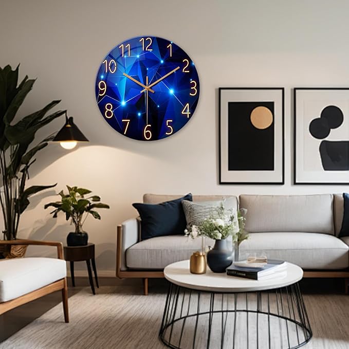Extra Large Wall Clocks for Living Room Decor 24 Inch Glass Blue Clock Battery