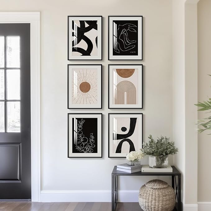 Framed Boho Black and White Brown Modern Abstract Wall Art