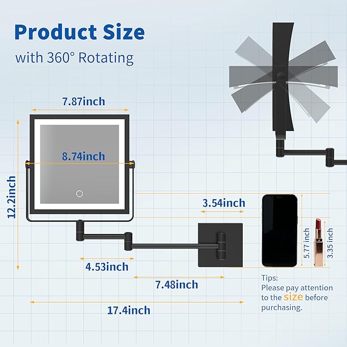 Ruacq Rechargeable Wall Mounted Makeup Mirror
