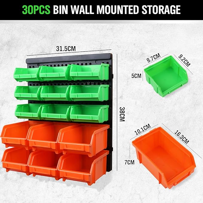 SWANLAKE GARDEN TOOLS 30-Bin Wall-Mounted Storage Bins, Heavy-Duty Garage Tool