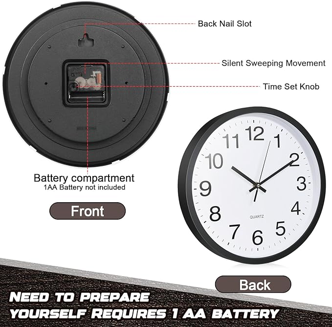 Inbagi 8 Pcs Wall Clock Bulk Large Silent Battery Operated Classroom Clocks