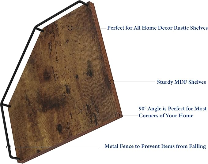 Trwcrt Corner Shelf Wall Mounted Set of 3, Floating Wall Shelves Rustic Wooden