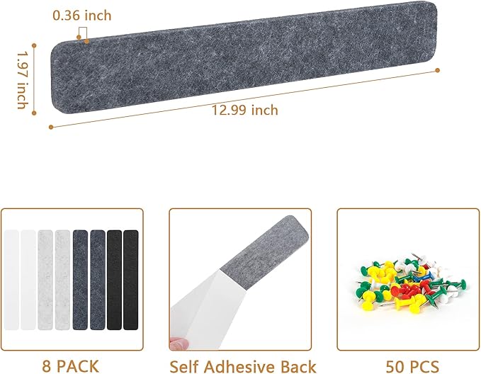 8 Packs Felt Pin Board Bar Strips Bulletin Board
