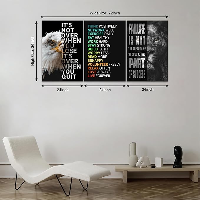 KAWAHONE Motivational Wall Art -Bald Eagle and Lion Inspirational Picture