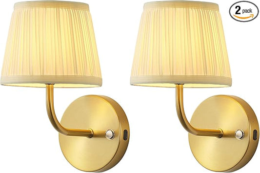 PUSU LED Cordless Gold H9.6 inch Small Wall Sconces Set of 2, Rechargeable