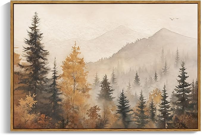 OIQArtOIQ Vintage Framed Wall Art Autumn Mountain Landscape Canvas Art Prints