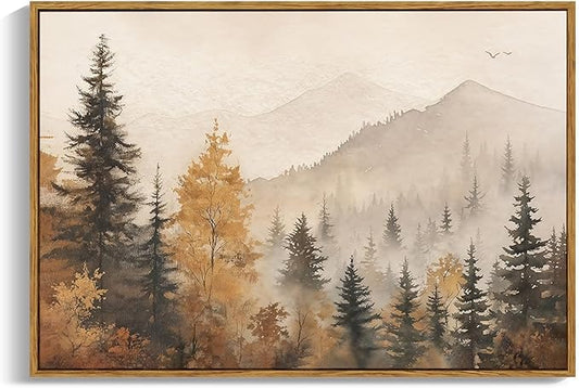 OIQArtOIQ Vintage Framed Wall Art Autumn Mountain Landscape Canvas Art Prints