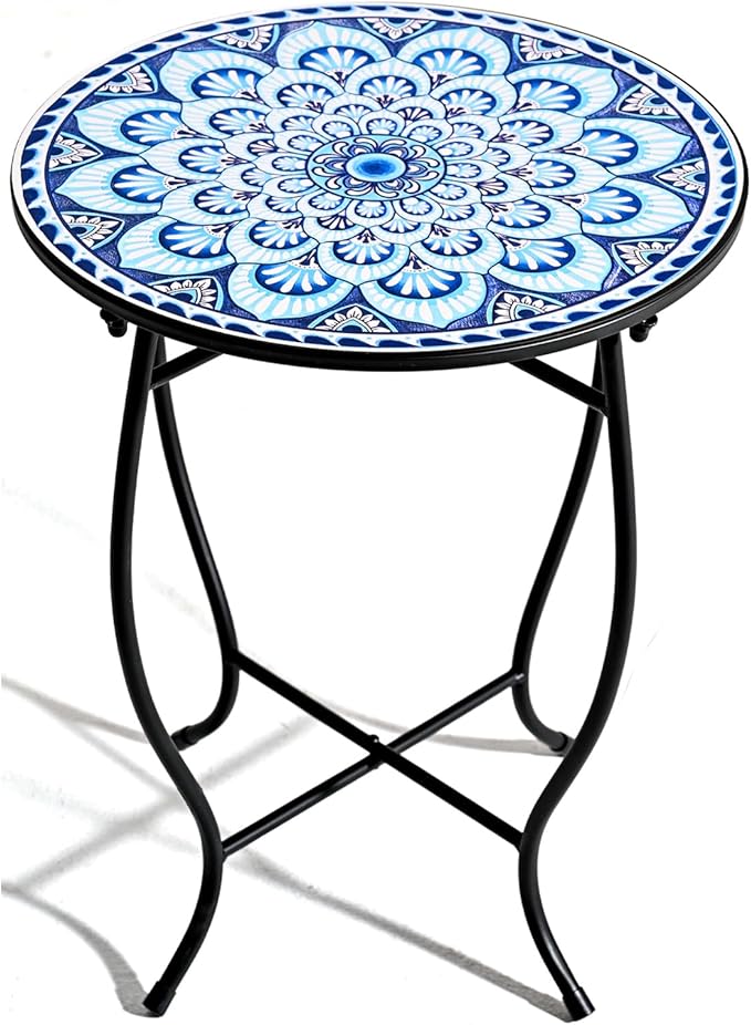 Round Side Table, Indoor Outdoor Small Side Table, Weather Resistant Black Metal Side Table for Livingroom Patio Balcony Yard Porch Garden, 14â Diameter and 17â H Patio Accent Table Plant Stand