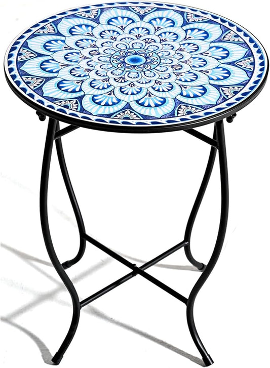 Round Side Table, Indoor Outdoor Small Side Table, Weather Resistant Black Metal Side Table for Livingroom Patio Balcony Yard Porch Garden, 14â Diameter and 17â H Patio Accent Table Plant Stand