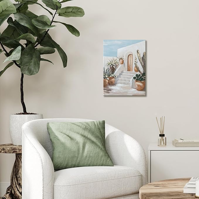 Hand-Painted Trendy blue Canvas Wall Art Pastel Preppy mediterranean Painting