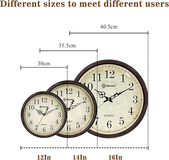Geevon Vintage Brown Wall Clock, Silent 16" Non Ticking Wall Clock Battery