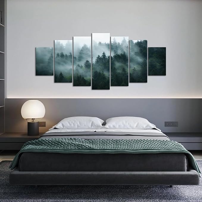 iKNOW FOTO XLarge 7 Panel Canvas Print Wall Art Misty and Fog Over Dark