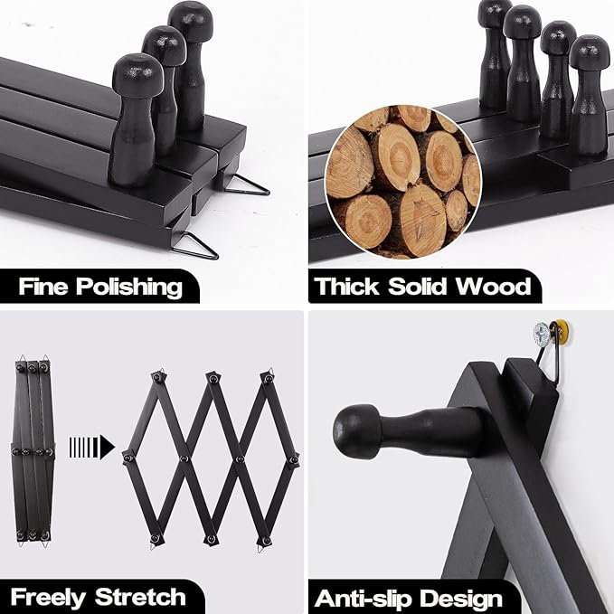 SCUNDA Wall Rack with 10 Hooks, Wooden Wall Expandable Coat Rack