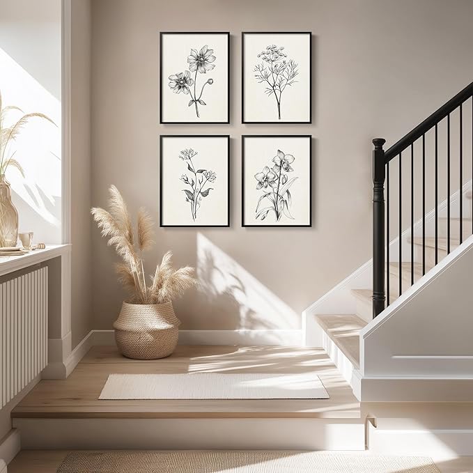 Framed Black and White Floral Wall Art