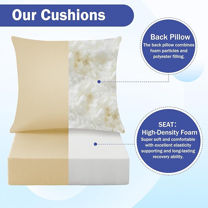IASEAHK Outdoor Seat Cushion Set, Waterproof & Fade Resistant Patio Chair Cushions, Outdoors Cushion for Patio Furniture, 24 x 24 x 5.75 Inch, Outdoor Couch Cushions with Handle and Ties, Light Khaki