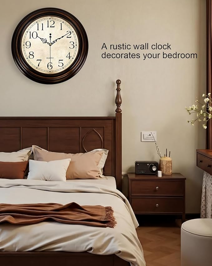 Vintage Wall Clock 13 Inch Quartz Silent Non-Ticking Analog Clock Battery