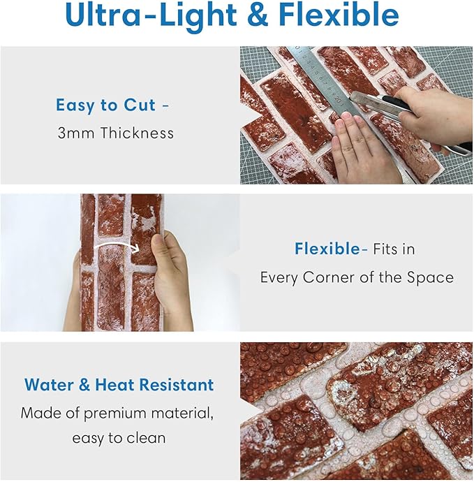 COMSTICKC 3D Faux Brick Wall Panels Peel and Stick, Small Size Thin PVC Fake